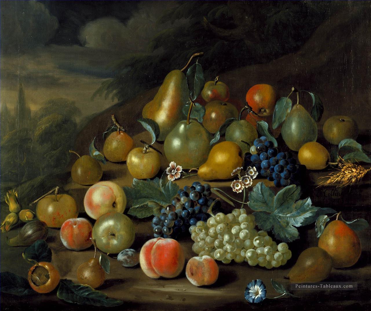 Une nature morte de poires Pêches et raisins par Charles Collins Peintures à l'huile